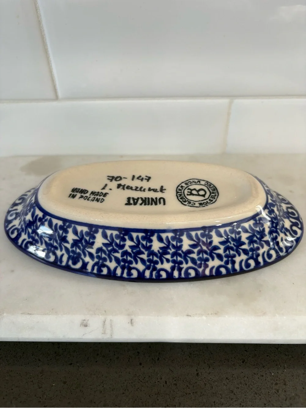 Ceramic Decorative Serving Dish - Blue and White Oval